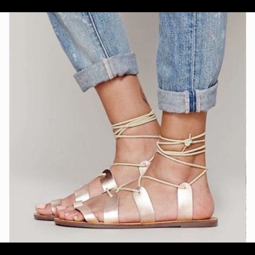 Free people rose gold lace up sandal